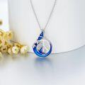 wholesale 925 Sterling Silver Blue Enamel Peace Sign & Ocean Wave Whale Tail Pendant Necklace for Women-0-1