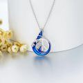 wholesale 925 Sterling Silver Blue Enamel Peace Sign & Ocean Wave Whale Tail Pendant Necklace for Women-0-1