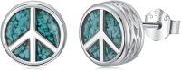 wholesale 925 Sterling Silver Turquoise Peace Sign Stud Earrings for Men & Women-Peace