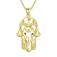 wholesale Gold 925 Sterling Silver Hamsa Evil Eye Necklace Wholesale with Tree Elephant Pendant and Flowers-Hamsa 7