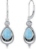 wholesale 925 Sterling Silver Larimar & White Zircon Art Deco Infinity Drop Earrings, 35x12mm-0-0