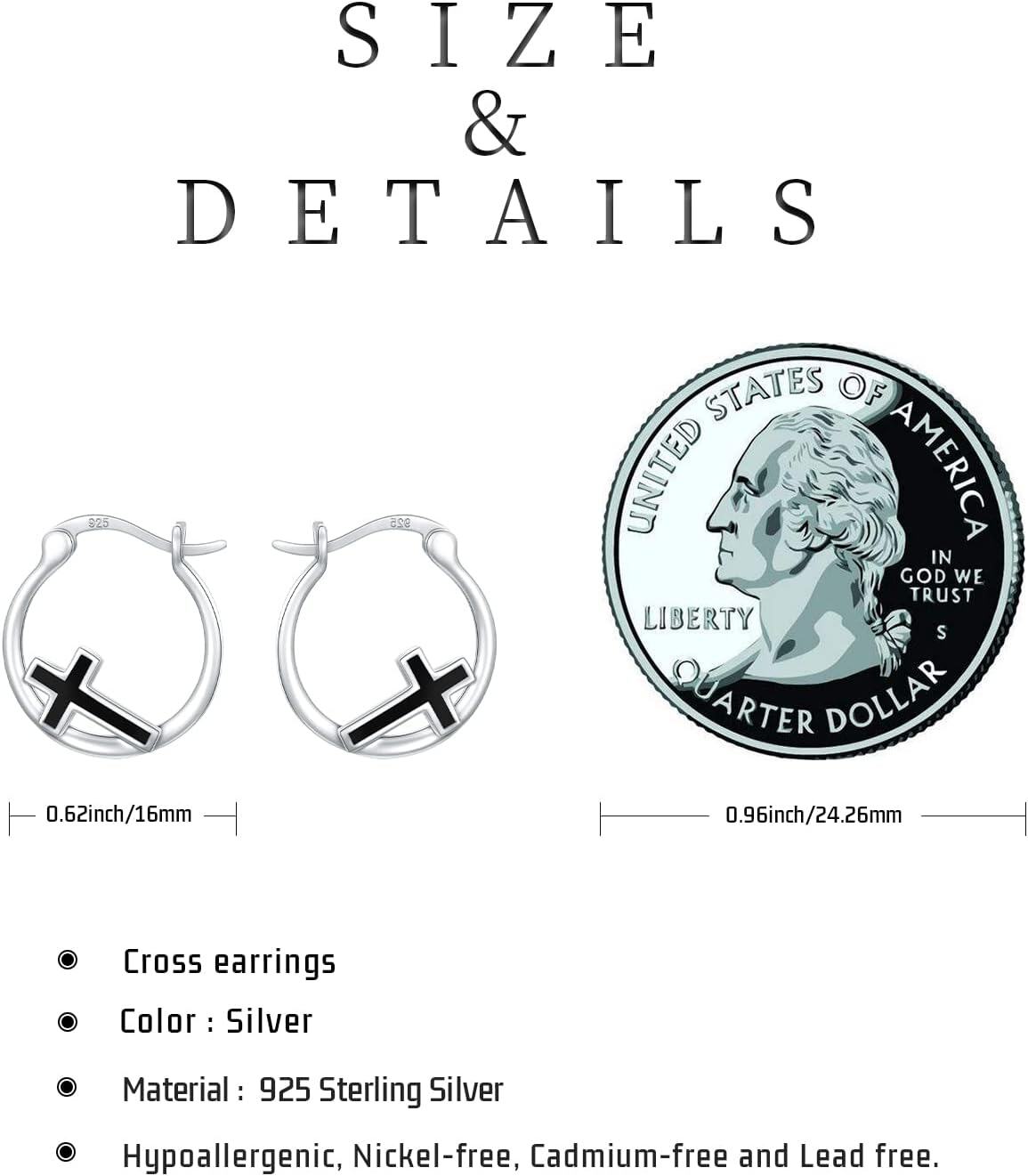 925 Sterling Silver Black Enamel Cross Huggie Hoop Earrings for Women and Girls-0-3