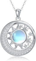 wholesale 925 Sterling Silver Round Blue Opal Star & Moon Pendant Necklace-0-0