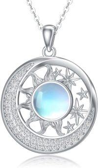 wholesale 925 Sterling Silver Round Blue Opal Star & Moon Pendant Necklace-Moonstone