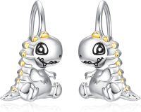 wholesale 925 Sterling Silver Animal Leverback Hoop Earrings Axolotl Cat Sloth Dog Fox Huggie Hypoallergenic Jewelry Gifts for Women Teens-Dinosaur