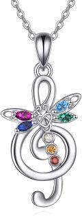 wholesale 925 Sterling Silver Multicolor Crystal Dragonfly Treble Clef Pendant Necklace for Women-0-0