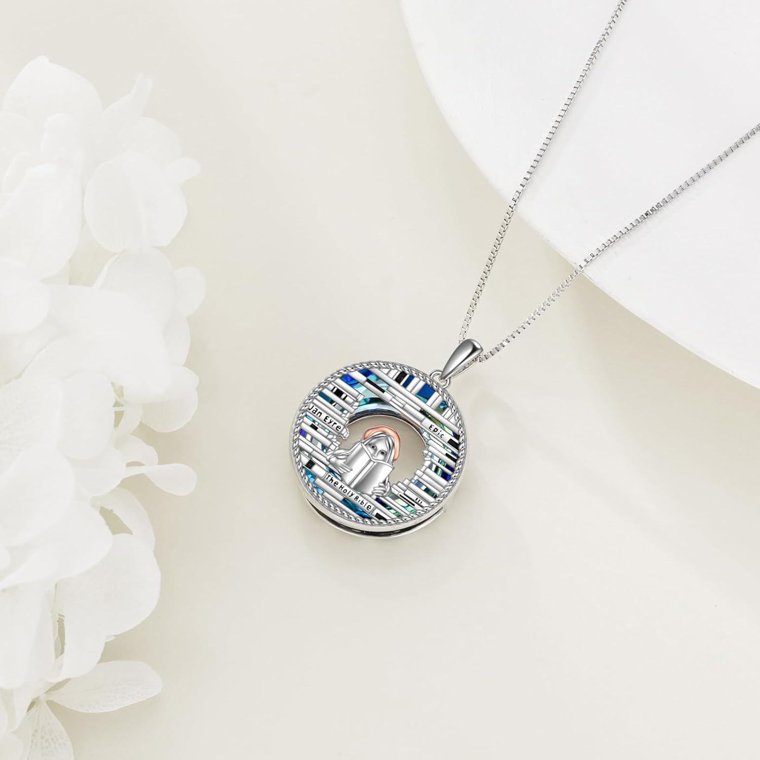 Sterling Silver Crystal Book Necklace Graduation Birthday Gifts for Women Sister Friends-0-3