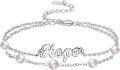 wholesale 925 Sterling Silver Hope Metal Freshwater Pearl Faith Cross Bracelet for Women - Dainty Double Chain Christian -0-0