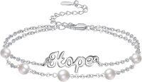 wholesale 925 Sterling Silver Hope Metal Freshwater Pearl Faith Cross Bracelet for Women - Dainty Double Chain Christian -Hope