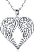 wholesale 925 Sterling Silver Heart-Shaped Wing Pendant Necklace Gift for Women-0-0