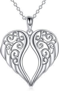 wholesale 925 Sterling Silver Heart-Shaped Wing Pendant Necklace Gift for Women-Angel Wing