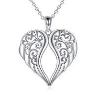 wholesale 925 Sterling Silver Heart-shaped Pendant With Scrollwork Design-Angel Wing