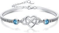 wholesale 925 Sterling Silver Adjustable Infinity Heart Bracelet with Blue Crystals and Engraved Message - Aunt & Niece is Forever-Bangle for Aunt&Niece