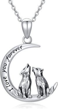 wholesale 925 Sterling Silver Moonstone Howling Wolves Pendant Necklace for Women Girls s 45cm Chain Length-Two Wolves