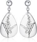 wholesale Sterling Silver Floral Teardrop Earrings w Birth Flower Engraved Gift for Women-0-5