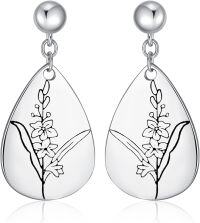 wholesale Sterling Silver Floral Teardrop Earrings w Birth Flower Engraved Gift for Women-8-August-Gladiolus