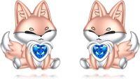 wholesale 925 Sterling Silver Fox Heart Blue Crystal Stud Earrings Gift for Women-fox stud earrings