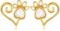 wholesale 14K Gold Opal Heart Dog Cat Animal Lover Stud Earring for Women Girls Gifts-Paw Print Earrings