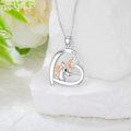 wholesale 925 Sterling Silver Heart-Shaped Rose Gold Plated Cubic Zirconia & Topaz Unicorn Pendant Necklace for Women Girls  43cm Chain Length-0-1