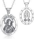 wholesale 925 Sterling Silver Virgin Mary Medal Necklace for Women Men Catholic  47cm Chain Length-0-0