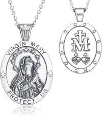 wholesale 925 Sterling Silver Virgin Mary Medal Necklace for Women Men Catholic  47cm Chain Length-A1-Virgin Mary