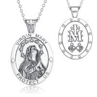 wholesale 925 Sterling Silver Virgin Mary Medal Necklace for Women Men Catholic  47cm Chain Length-A1-Virgin Mary