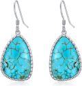 wholesale 925 Sterling Silver Natural Turquoise Earrings for Women, Boho Geometric Drop Dangle Western Gift-0-0