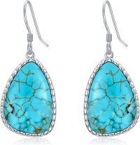 wholesale 925 Sterling Silver Natural Turquoise Earrings for Women, Boho Geometric Drop Dangle Western Gift-Drop