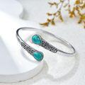 wholesale 925 Sterling Silver Turquoise Gemstone Carved Adjustable Bohemian Cuff Bracelet-0-2