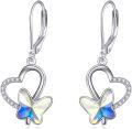 wholesale 925 Sterling Silver Heart-Shaped Pink Crystal Butterfly Drop Earrings for Women-0-5