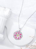 wholesale 925 Sterling Silver Flower Pendant Necklace with Pink Enamel and Yellow Stone for Women Girls-0-4
