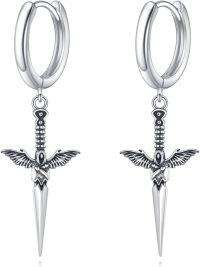 wholesale 925 Sterling Silver Winged Sword Drop Dangle Earrings Norse Viking s for Women Girls-Dagger