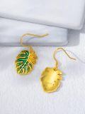 wholesale 925 Sterling Silver Green Enamel Monstera Leaf Drop Dangle Earrings for Women-0-3