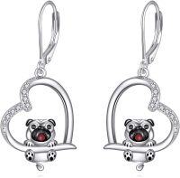 wholesale 925 Sterling Silver Pug Dangle Earrings with Heart-Shaped Frame for Women-Pug