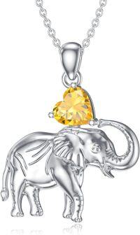 wholesale  Silver Gemstone Elephant Pendant Necklace for Women ( chars)-November