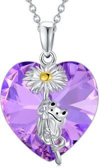 wholesale 925 Sterling Silver Birthstone Crystal Frog Necklace Pendant for Women-A02-February