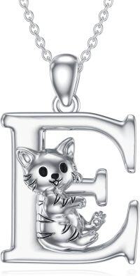wholesale Silver A Z Alphabet Pendant Necklace Cat Initial Gift for Women-E