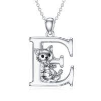 wholesale 925 Sterling Silver Letter E Pendant With Cat Design-E