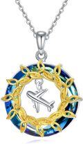 wholesale 925 Sterling Silver Airplane Round Crystal Pendant Necklace for Women and Men - Travel Theme Jewelry-0-0