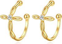 wholesale 14K Gold Flower Shape No-Piercing Ear Cuffs for Women-Cross