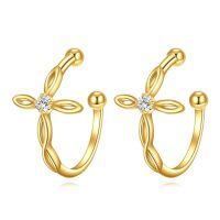 wholesale 14K Gold Flower Shape No-Piercing Ear Cuffs for Women-Cross
