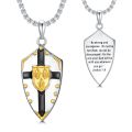 wholesale 925 Sterling Silver Knight's Templar Shield Pendant Necklace w/ Gold Accents & Bible Verse - Joshua 1:9-0-6