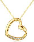 wholesale 14K Gold Hollow Heart Pendant Necklace with Cubic Zirconia Gemstones for Women's Gifts-0-0
