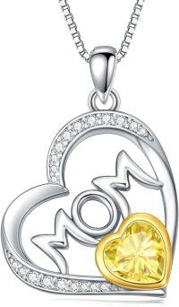 wholesale 925 Sterling Silver Gold Heart Mom Necklace with Synthetic Birthstone Pendant-November - Citrine