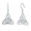 wholesale 925 Sterling Silver Celtic Trinity Knot Triquetra Drop Earrings White Gold Plated-0-0