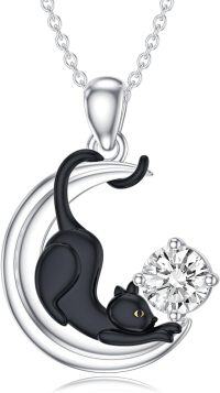 wholesale  Metal Stone Black Cat Moon Pendant Necklace Jewelry Gift for Women ( chars)-April