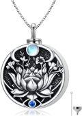 wholesale 925 Sterling Silver Round Lotus Evil Eye Locket Necklace with Moonstone and Sapphire Spiritual Protection Jewelry for Women Gifts-0-0