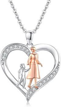 wholesale 925 Sterling Silver Heart-Shaped Mother and Child Pendant Necklaces for Women's Gifts-Mom necklace