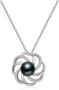 wholesale 925 Sterling Silver 7mm Black Pearl Necklace, Simple Elegant Minimalist Pendant for Women-0-0