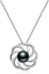 wholesale 925 Sterling Silver 7mm Black Pearl Necklace, Simple Elegant Minimalist Pendant for Women-H-Single Pearl